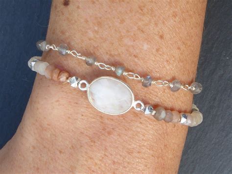 Bracelet Pierre De Lune Et Labradorite Argent Bracelet Multirang