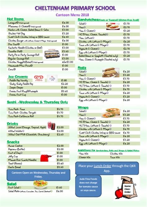 School Canteen Menu Template