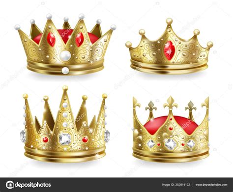 Realistic Crowns Kings And Queens Golden Royal Headdress 3d Medieval