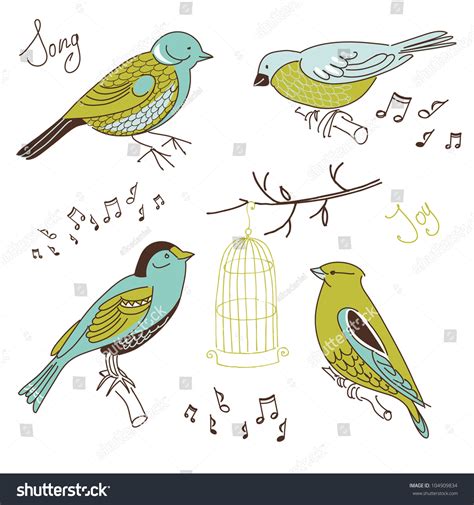 A Collection Of Cute Hand Drawn Bird Doodles Royalty Free Stock