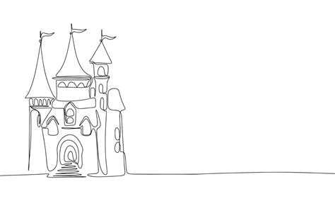 Fairy castle isolated on white background. One line continuous vector ...