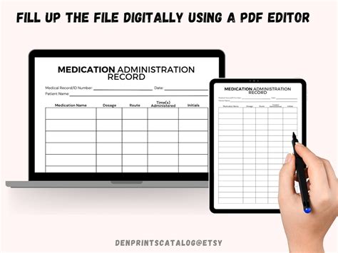 Printable Medication Administration Record Ready To Print Medication Log Chart Post Surgery