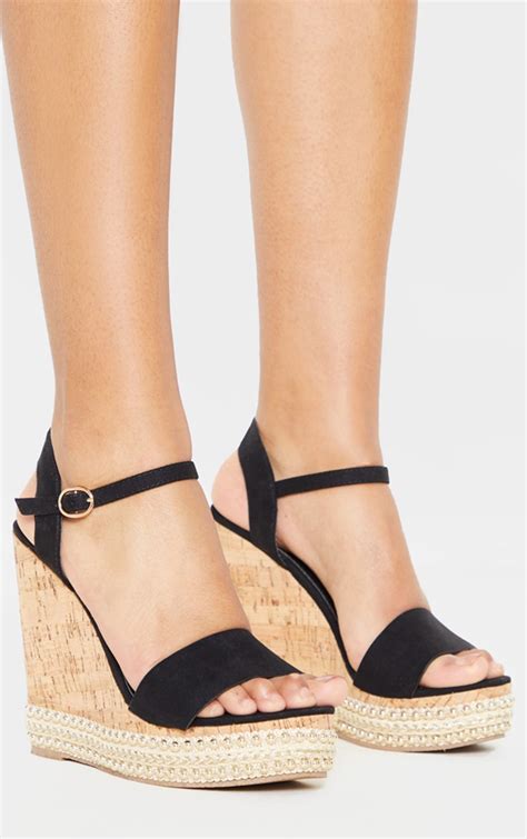 Black Studded Cork Wedge Sandal Shoes Prettylittlething Aus