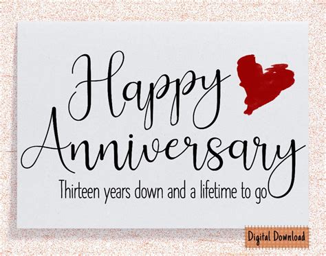 Printable 13th Anniversary Card 13th Anniversary T Thirteenth