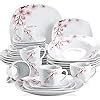 VEWEET Annie 30 Piece Dinnerware Set Ivory White China Ceramic Pink