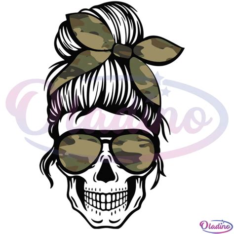 Camo Mom Skull Svg Independence Day Svg Messy Bun Skull Svg