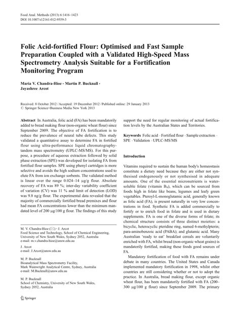 Pdf Folic Acid Fortified Flour Optimised And Fast Sample Preparation Coupled With A Validated