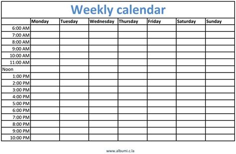 Printable Weekly Calendar With Time Slots