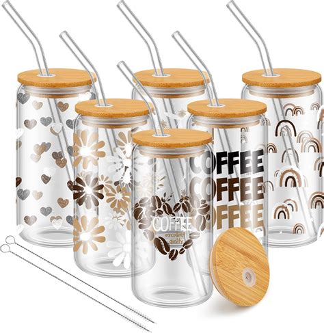 Amazon Tanlade Set Glass Cups With Lids And Straws Oz Can