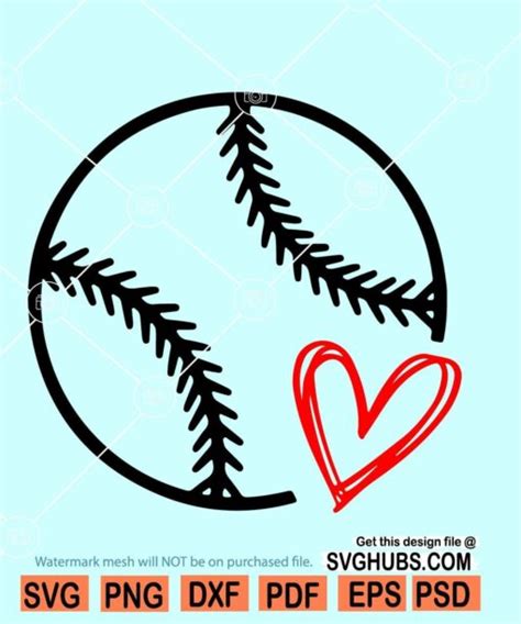 Baseball Heart Svg Baseball Outline Svg Baseball Love Svg