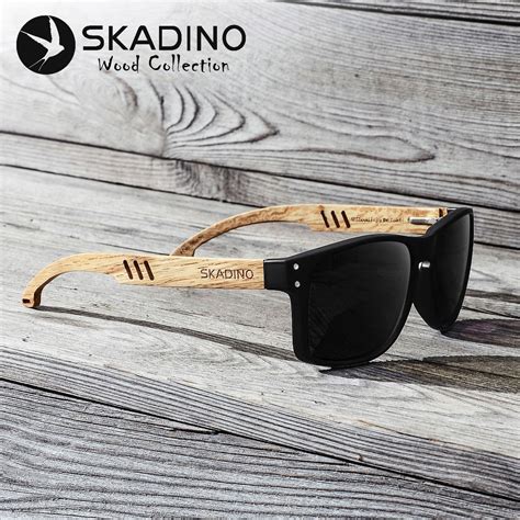 Skadino Beech Wood Men Sunglasses Polarized Wooden Sun Glasses For Women Blue Green Lens