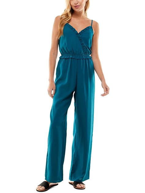 Kingston Grey Womens Juniors Ruffled V Neck Jumpsuit