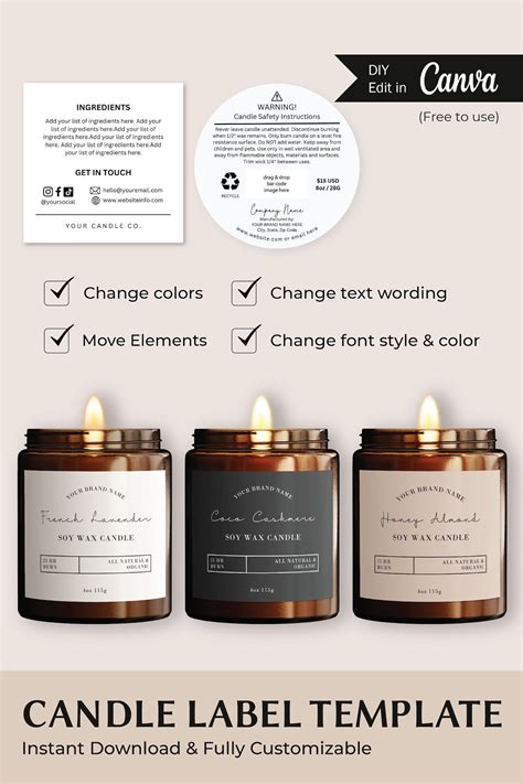 Luxury Candle Label Template Candle Label Sticker Candle Warning Label