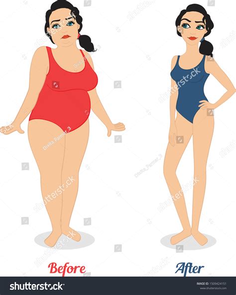 Fat Slim Woman Before After Weight Vector De Stock Libre De Regalías