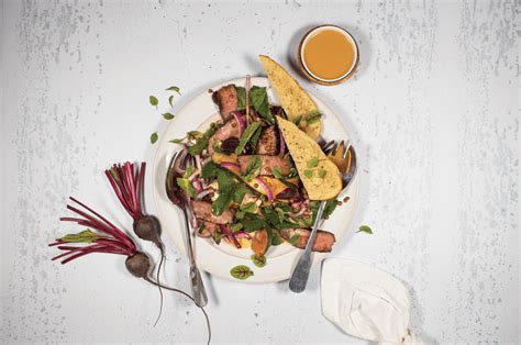 Lamb And Zucchini Salad With Creamy Soy Dressing And Crispbread Recipe