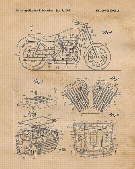 Vintage Motorcycle Patent Prints 6 Unframed Photos Wall Art Decor