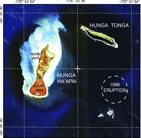 Satellite image of Hunga Ha'apai and Hunga Tonga collected on 14 June ...