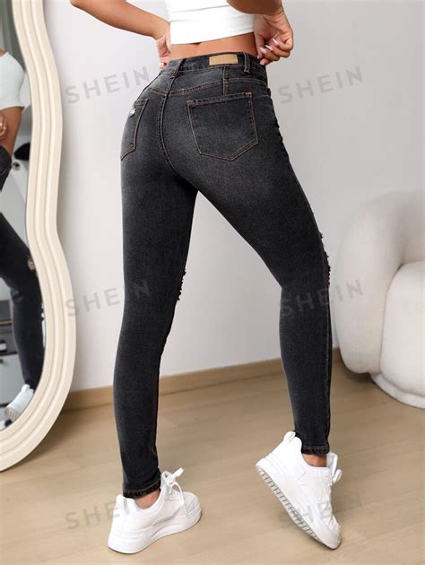 SHEIN Unity Ripped Skinny Jeans SHEIN UK