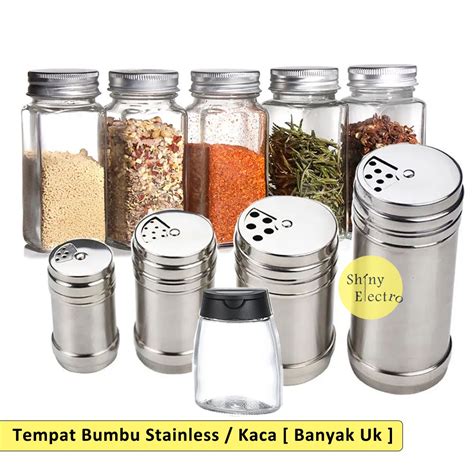 Jual Tempat Botol Bumbu Stainless Steel Kaca Cabe Cabai Garam Lada