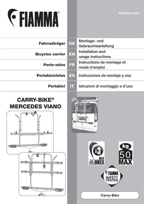 Fiamma Carry Bike Mercedes Viano Installation And Usage Instructions