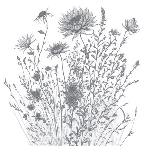 Premium AI Image | Wild flowers sketch