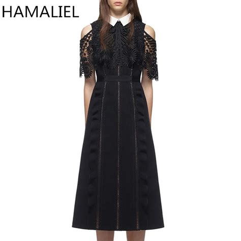 Self Portrait Lace Summer Dress 2018 Runway Women Off Shoulder Hollow Out Cloak Sleeve Patchwork