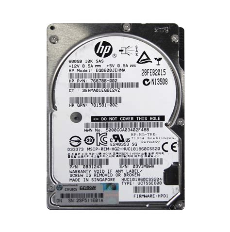 HP GB RPM SAS Gb S Hot Pluggable SFF Inch Enterprise Hard Drive With