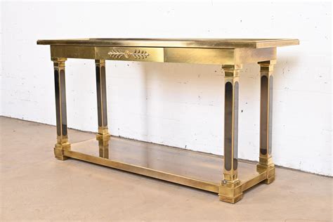 Mastercraft Hollywood Regency Brass And Smoked Glass Console Table 1970s For Sale At 1stdibs