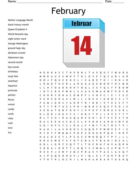 February Word Search Printable Printable Word Searches