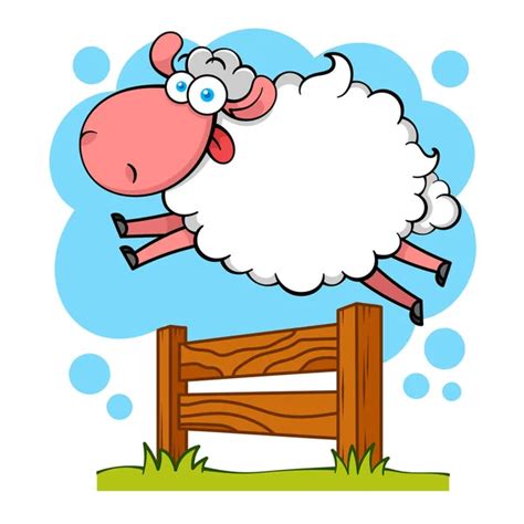 Funny Cartoon Sheep Jumping Fence Outline Stock Vector By Juneyap