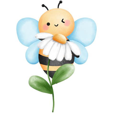 Little bee with white daisy flower watercolor clipart, Hand drawn cute ...