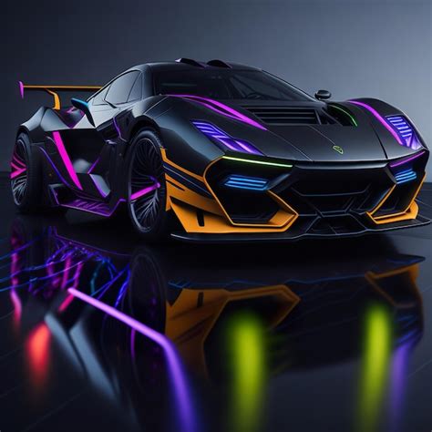 Premium AI Image | A black and purple lamborghini with purple and ...