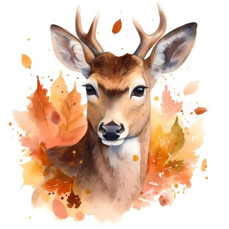 Premium Ai Image A Watercolor Painting Of A Deer Surrounded By Leaves