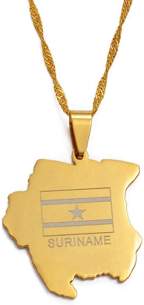 Suriname Map Flag Necklaces Silver Color Gold Color Sranan Charms