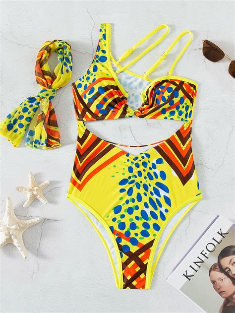 SHEIN Swim BohoFeel Bañador una pieza con estampado con abertura con