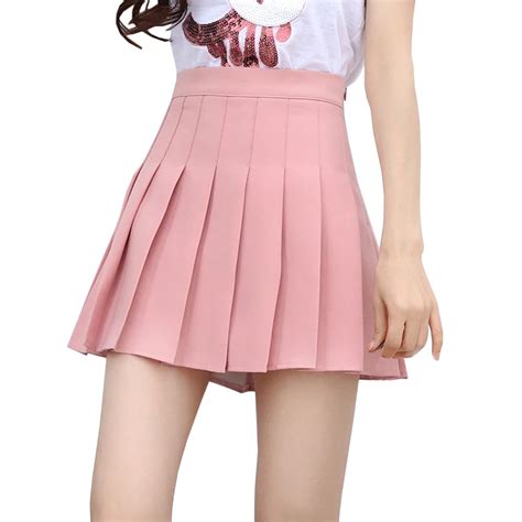 High Waisted Pleated Mini Skirt 2018 Summer Preppy School Girl Pink