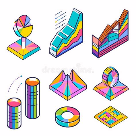 Colorful Isometric D Data Visualization Elements Bright Infographics