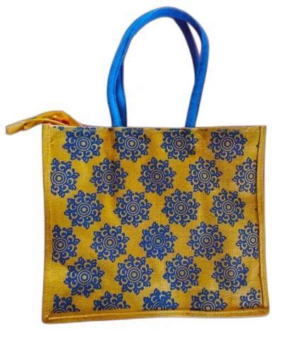 Green Loop Handle Printed Jute Shopping Bag Size 15 X 13 X 5 Inch At