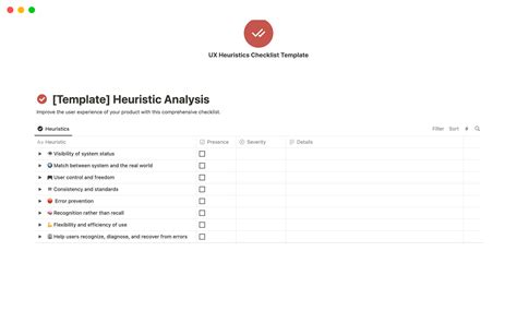 UX Heuristics Checklist Template By Coopmade Notion Marketplace