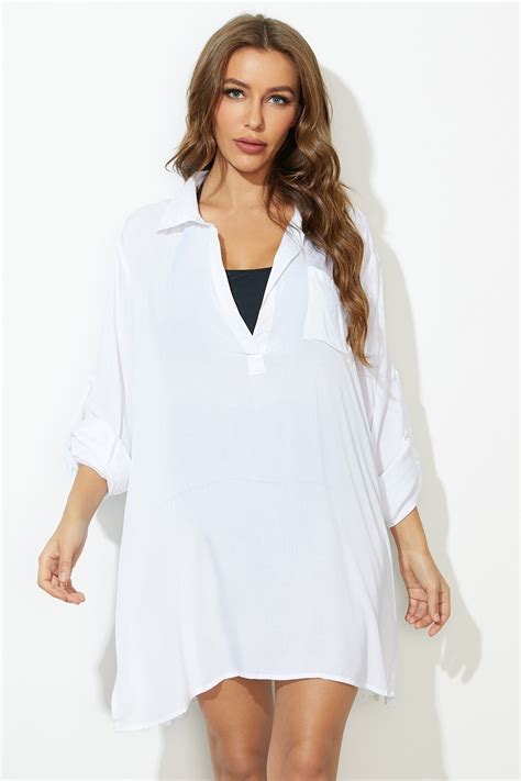 White Oversize Long Sleeves Bikini Cover Up Petallush