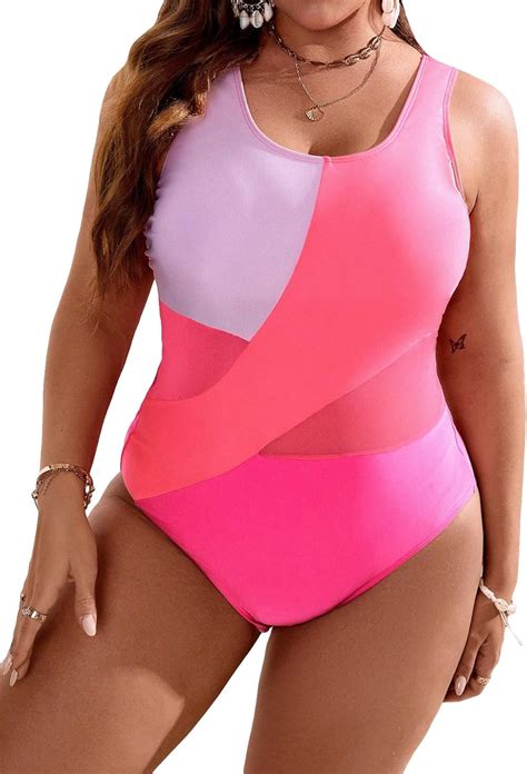 Amazon Floerns Women S Plus Size One Piece Swimsuit Colorblock