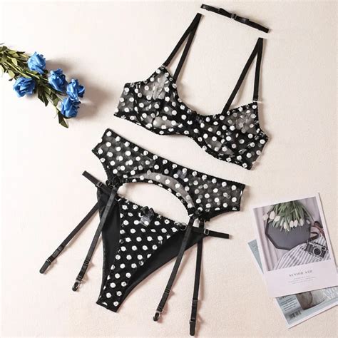 Yimunancy Dot Mesh Lingerie Set Para Mulheres Gargantilha Er Tica