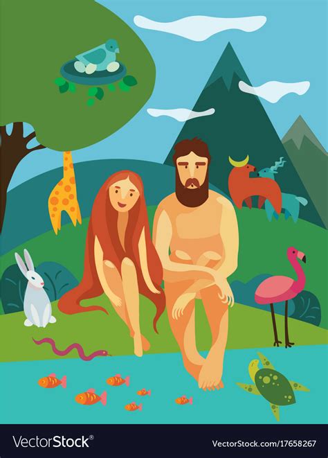 Adam And Eva In Eden Garden Royalty Free Vector Image