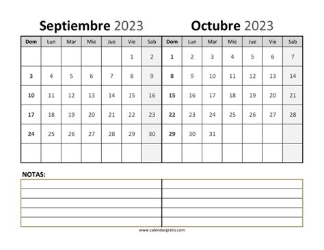 Calendario Septiembre Y Octubre