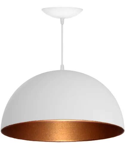 Luminaria Pendente Meia Esfera De 55 Cm Cor Branco Fosco Bronze