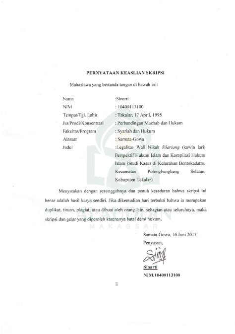 Contoh Surat Kawin Lari