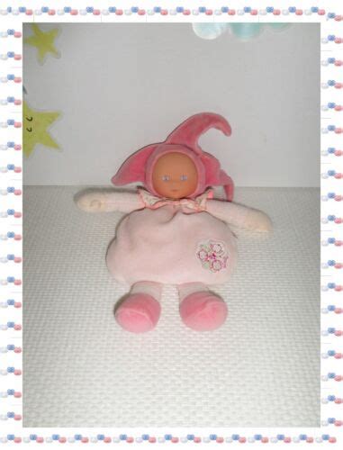 Doudou Poup E Lutin Rose Fleur De Coton Grelot Corolle Ebay