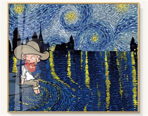 惡搞 名畫 梵高 塞納河上的 星夜 Van Gogh 45 35cm 藝術畫連框 激罕 值得收藏 興趣及遊戲 手作自家設計 文具及工藝