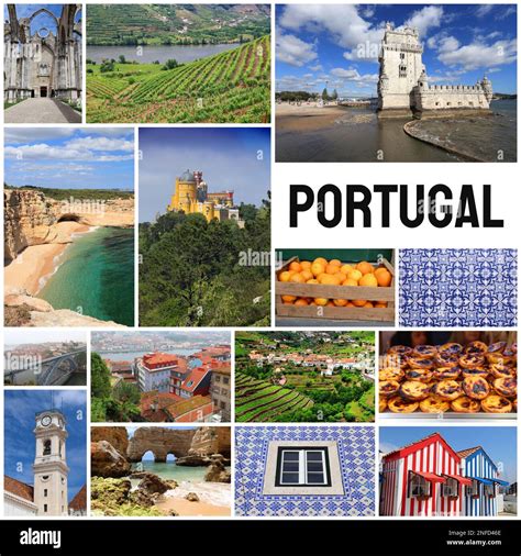 portugal travel photo collage travel places landmarks postcard stock