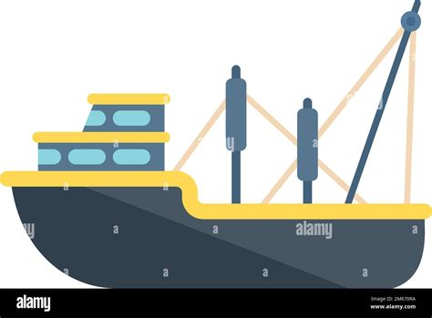 Cargo Fishing Boat Icon Flat Vector Fish Ship Sea Vessel Isolated